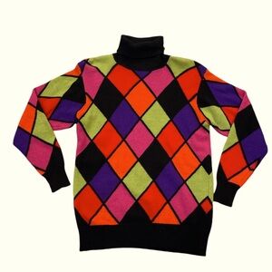 Neiman Marcus Multicolor Argyle Turtleneck Sweater